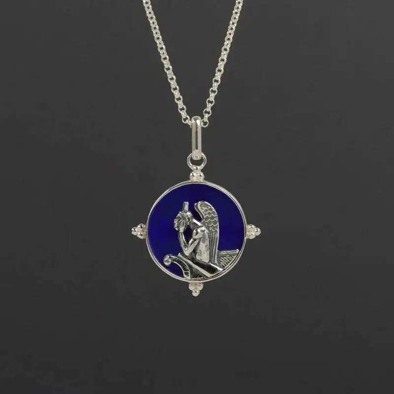 Silver Blue Glass Round Pendant