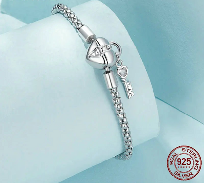 Silver Heart Lock and Key Buckles Basic Chain Bracelet