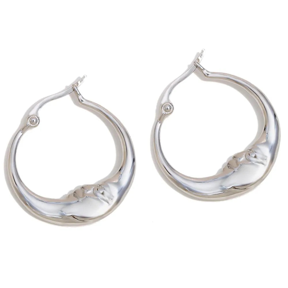 18K Gold Plated Stainless Steel Moon Hoop Earrings – Unique Waterproof Statement