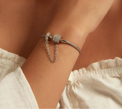 Silver Charm Bracelet with Safety Chain