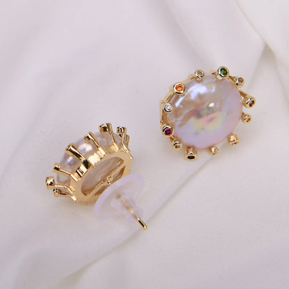 Natural Cultured White Keshi Pearl Stud Earrings