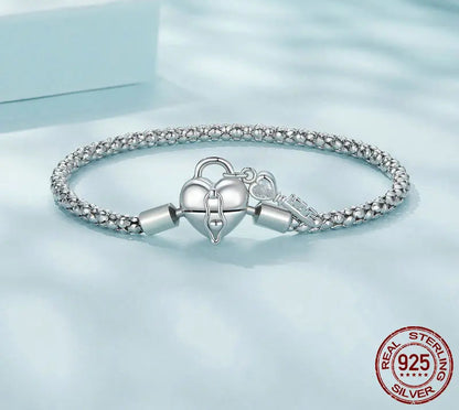 Silver Heart Lock and Key Buckles Basic Chain Bracelet