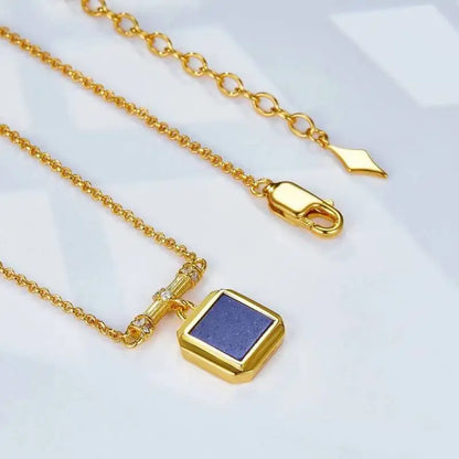 Silver 18K Gold Malachite Lapis Lazuli Square Pendant Choker Necklace