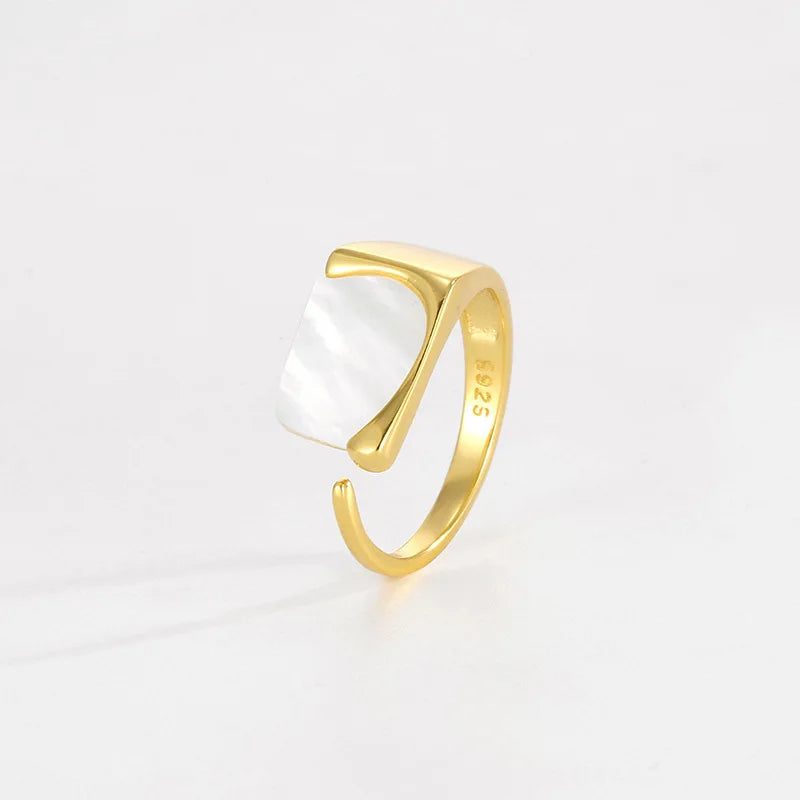 Natural White Mother of Pearl 925 Sterling Silver High Polished Open Rings