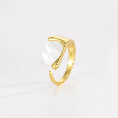 Natural White Mother of Pearl 925 Sterling Silver High Polished Open Rings