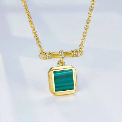 Silver 18K Gold Malachite Lapis Lazuli Square Pendant Choker Necklace