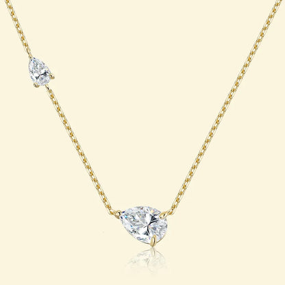 2 Gem Silver Pear Cut Moissanite Stone Necklaces