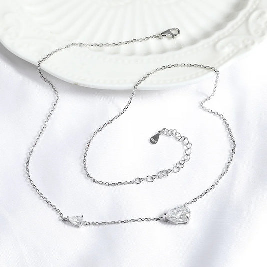 2 Gem Silver Pear Cut Moissanite Stone Necklaces