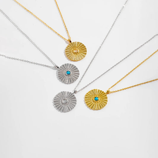 Silver Gold Coins Milk Zircon Gems Chain Necklace