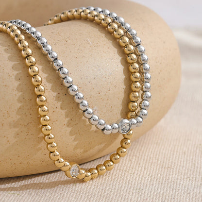 18K Gold Plated Round Beads Chain Handmade Necklace Water Resistant Stainless Steel
