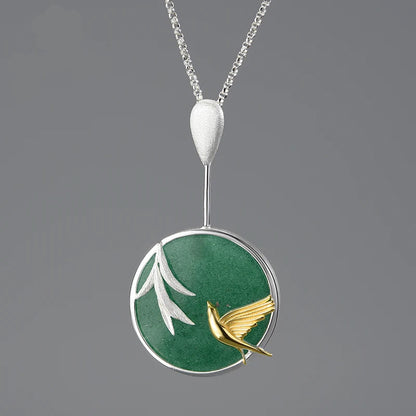 Silver Swallow and Willow Round Pendant Necklaces