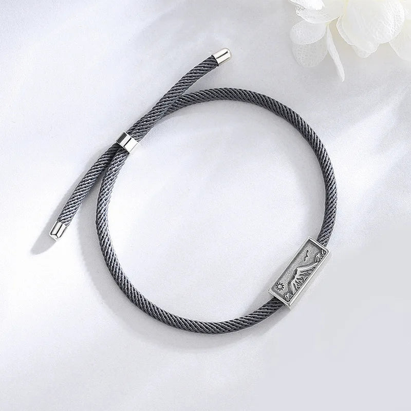 Silver Mountain and Water Couple Bracelet Set