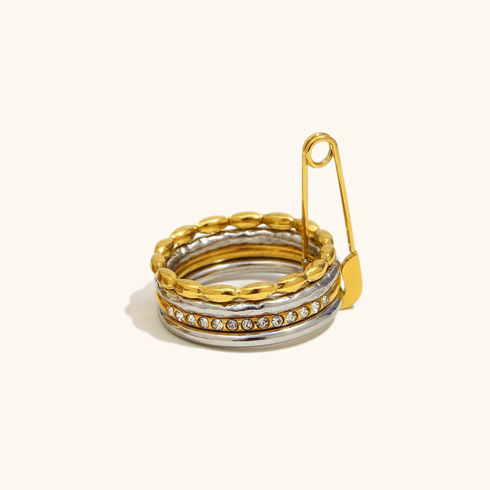 Waterproof 18K Gold Plated Pin Loop Buckle Ring