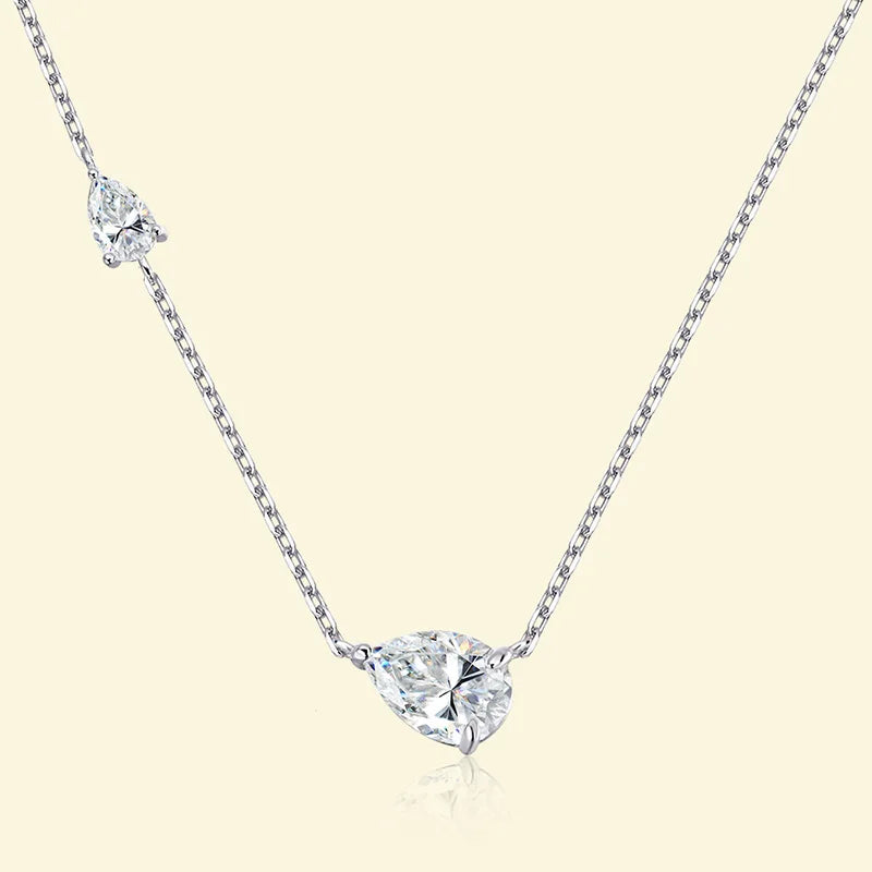 2 Gem Silver Pear Cut Moissanite Stone Necklaces