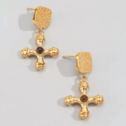 18K Gold Plated Stainless Steel Cross Earrings Stud