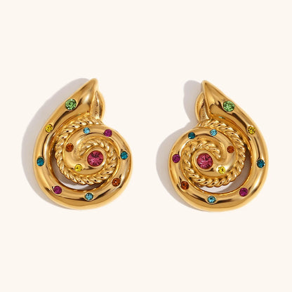 Waterproof 18K Gold Plated Twist Snail Earrings, Stainless Steel Studs
