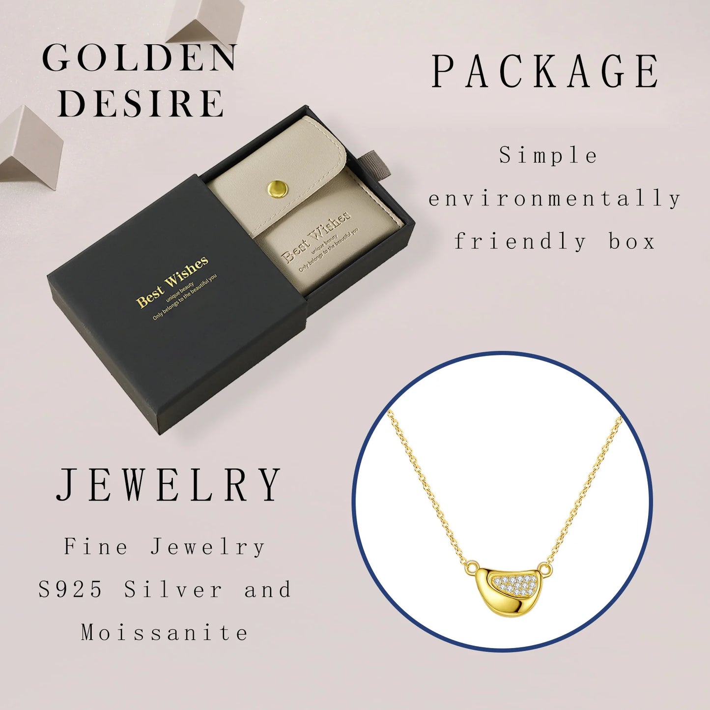 Moissanite Pendant Necklace 925 Sterling Silver, 18K Gold Plated