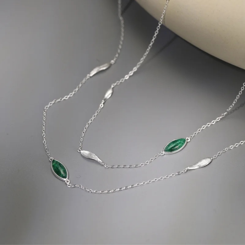 Elegant 925 Silver Multi‑Layer Necklace with Natural Stones