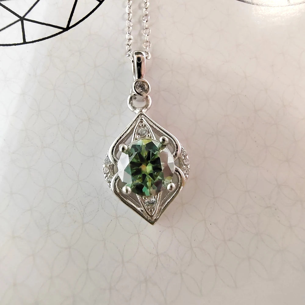 Silver Green Mullite Pendant Necklace