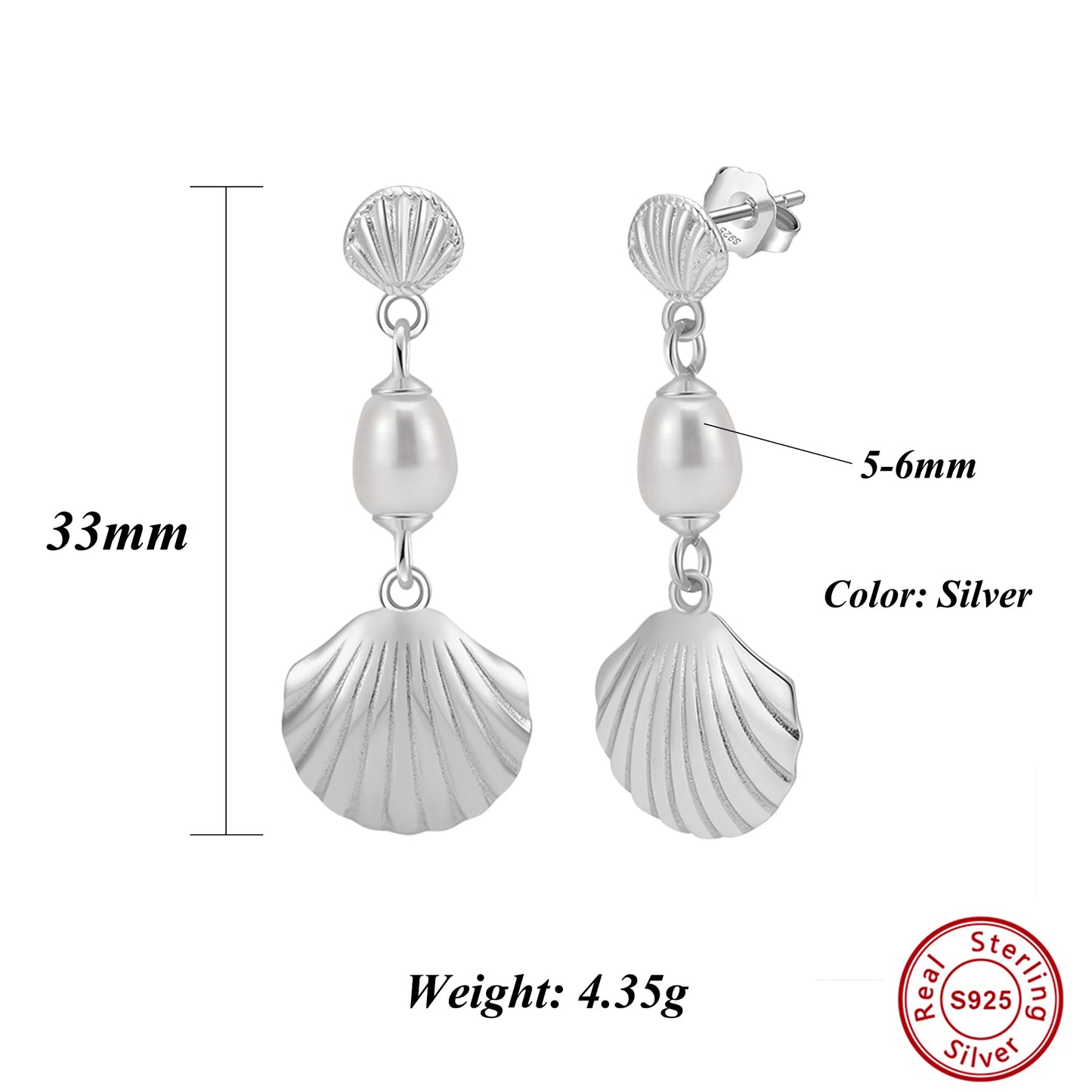 14K Gold Plated 925 Sterling Silver Freshwater Pearl Beach Wave Dangle Earrings