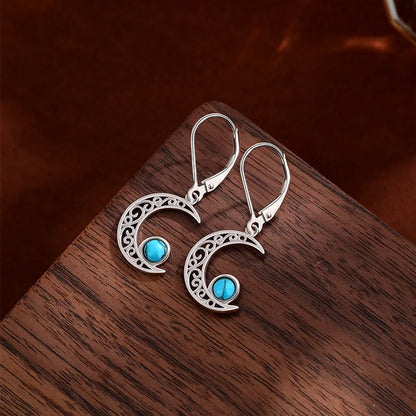 Silver Turquoise Celtic Star Moon Earrings