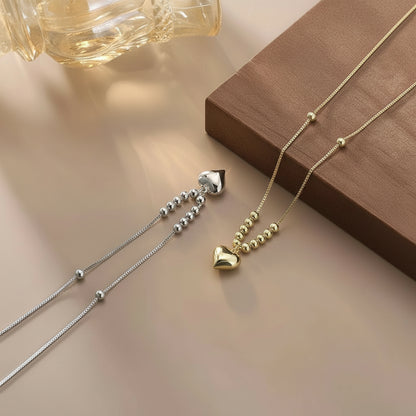 925 Silver Heart Pendant Necklace – 14K Gold Plated with Dainty Snake Chain & Sparkling Beads