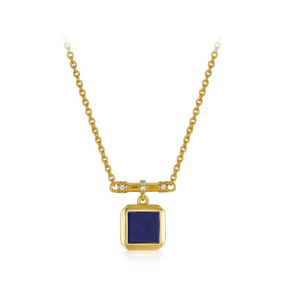 Silver 18K Gold Malachite Lapis Lazuli Square Pendant Choker Necklace