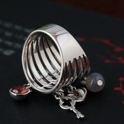 Silver Key Lock Zircon Ring