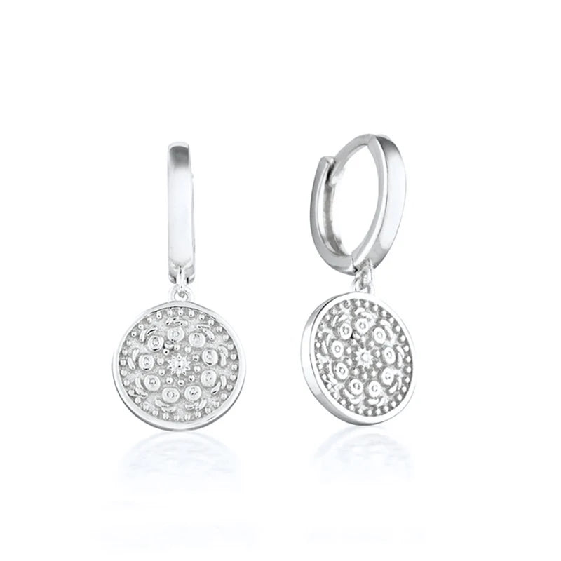 925 Sterling Silver Needle Round Vintage Geometric Pendant Earrings