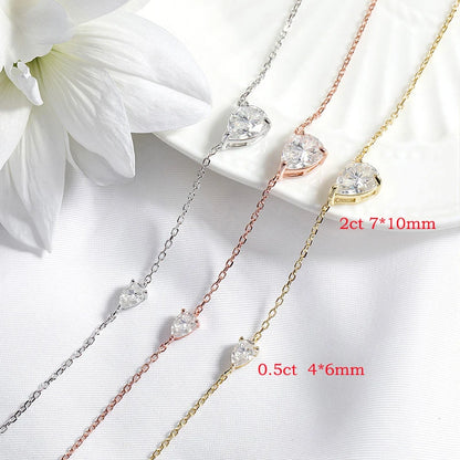 2 Gem Silver Pear Cut Moissanite Stone Necklaces