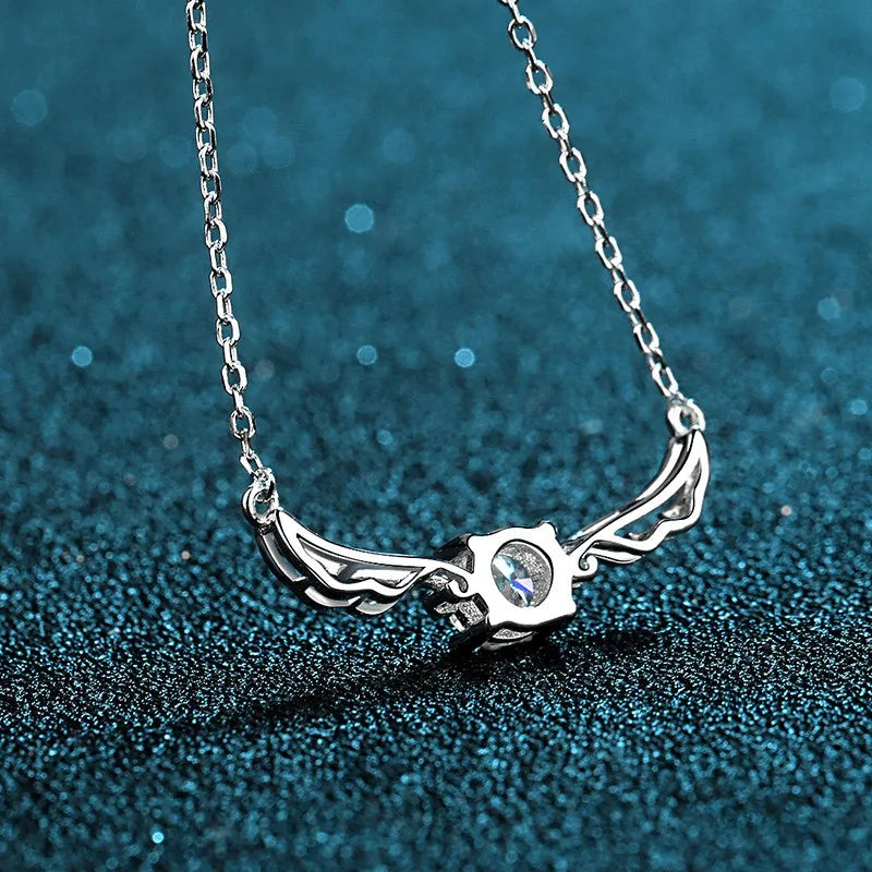Silver Moissanite Diamond-set Angle Wing Necklace