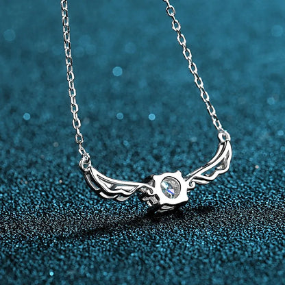 Silver Moissanite Diamond-set Angle Wing Necklace