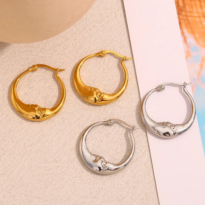 18K Gold Plated Stainless Steel Moon Hoop Earrings – Unique Waterproof Statement