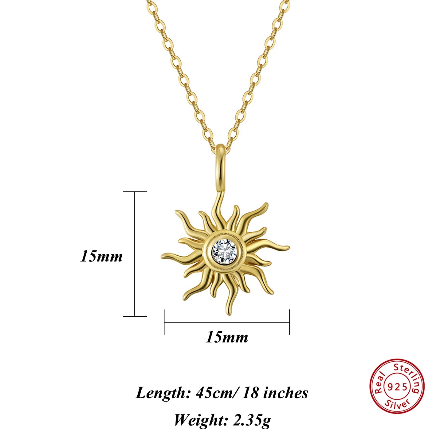 Silver Pendant Necklace, AAAA Cubic Zirconia Decor Solar Design