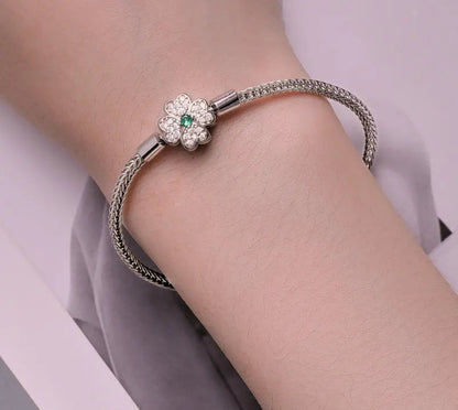 Silver Four-Leaf Clover Snake Bracelet