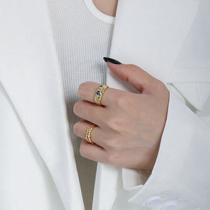 18K Gold Plated 925 Sterling Silver Resizable Ring with Purple‑Blue Zircons