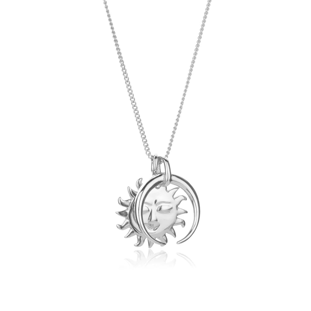 925 Sterling Silver Big Moon & Sun Flower Pendant Necklace – 18K Gold Plated