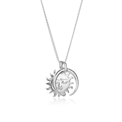 925 Sterling Silver Big Moon & Sun Flower Pendant Necklace – 18K Gold Plated