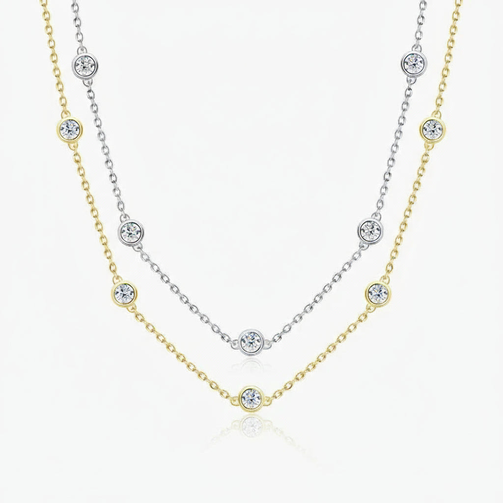 Silver Full Moissanite Tennis Charm Necklace