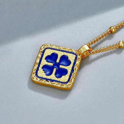 Minimalist Silver 2-sided Square Pendant Chic Lucky  Necklace