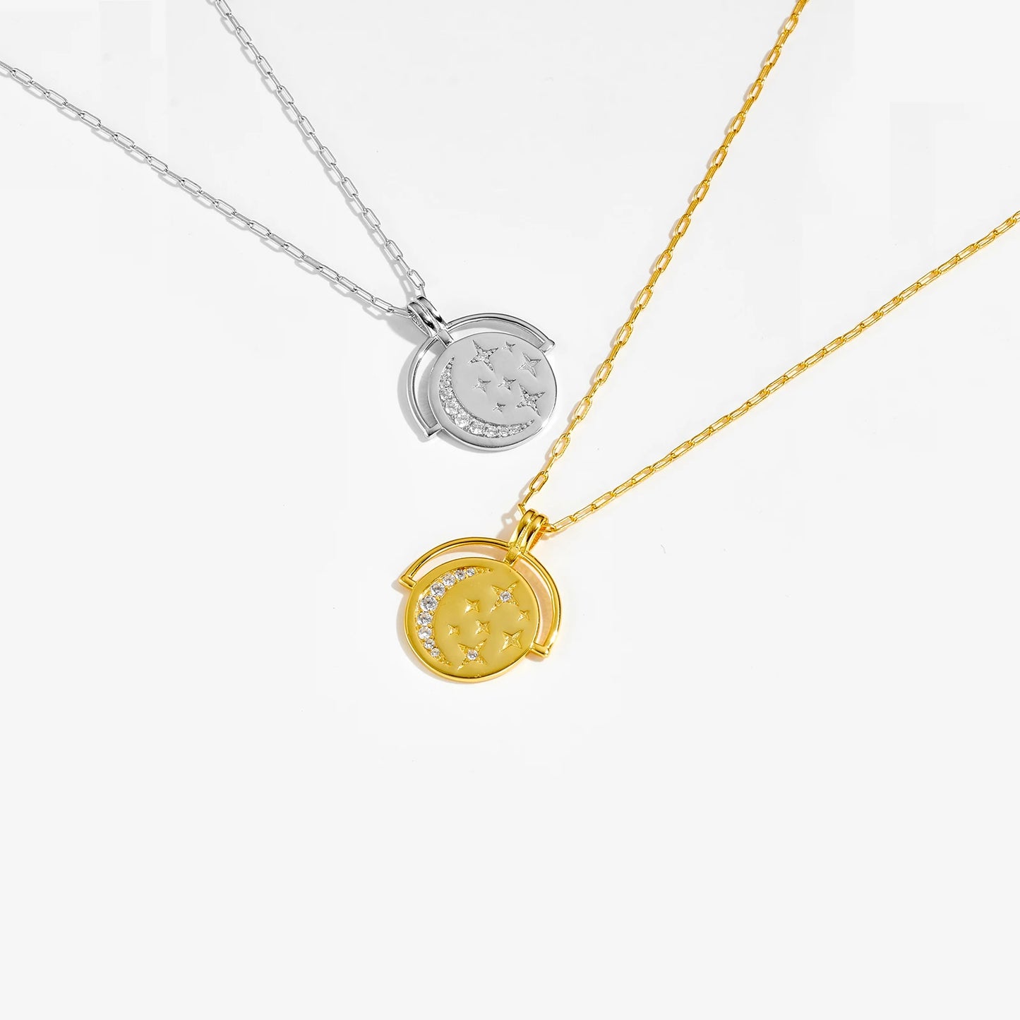 Silver Coins Horoscope Necklace with Star Zircon Pendant