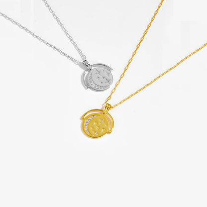 Silver Coins Horoscope Necklace with Star Zircon Pendant