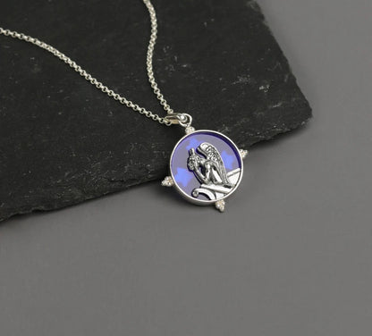 Silver Blue Glass Round Pendant