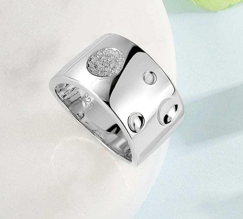 Silver Zircon Wide Ring