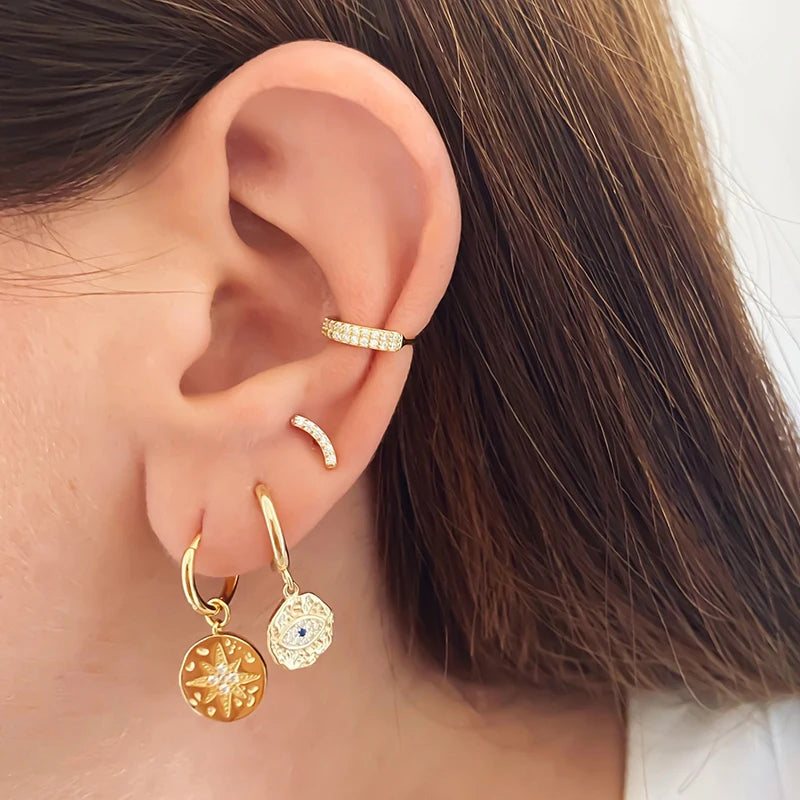 925 Sterling Silver Needle Round Vintage Geometric Pendant Earrings