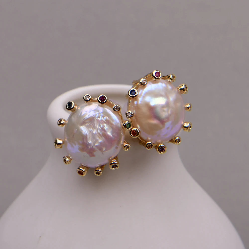 Natural Cultured White Keshi Pearl Stud Earrings