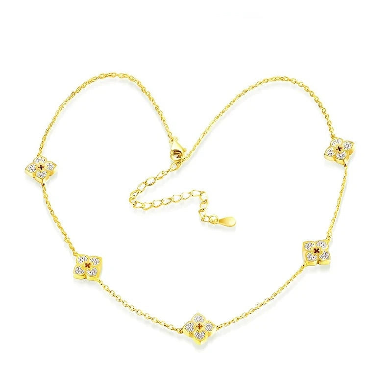 Silver Plated Flower Moissanite Choker Necklace