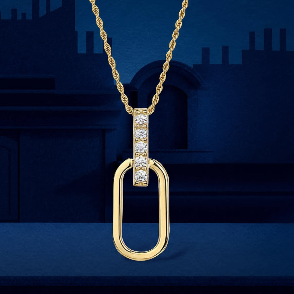 Silver Moissanite Pendant Necklace – Adjustable Paperclip Chain