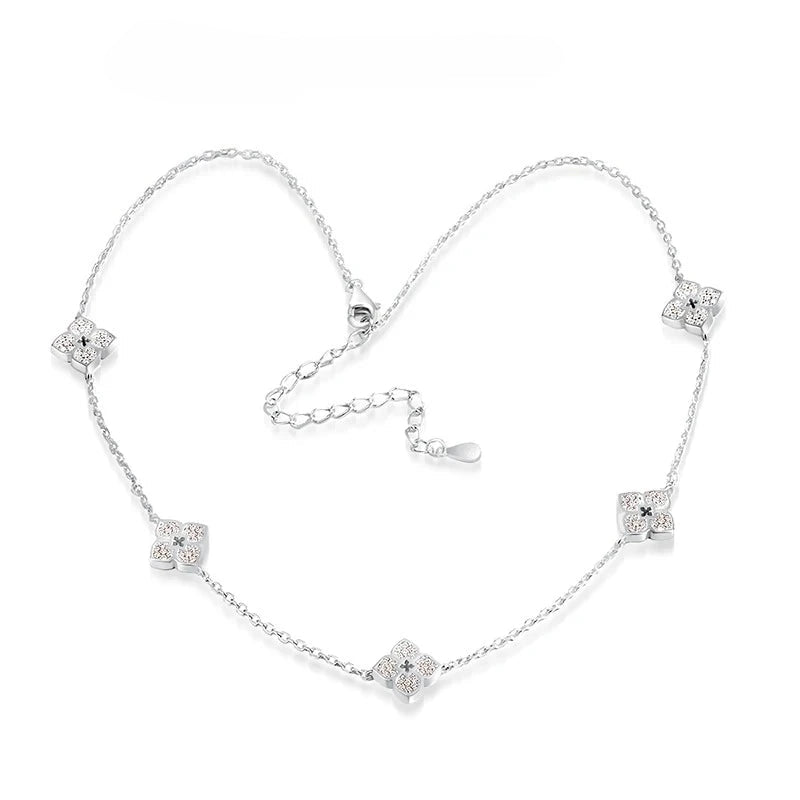 Silver Plated Flower Moissanite Choker Necklace