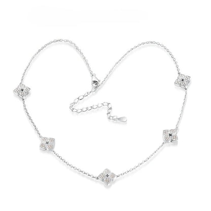Silver Plated Flower Moissanite Choker Necklace